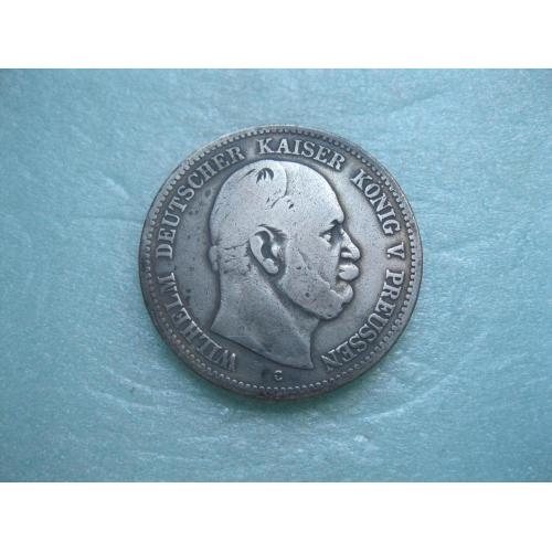 Пруссия 2 марки 1876 года С Вильгельм I.Серебро . Оригинал.