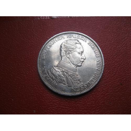 Пруссия 3 марки 1914 года А Вильгельм II. Серебро. . Оригинал. Состояние ! UNC Блеск!!!.( 2)