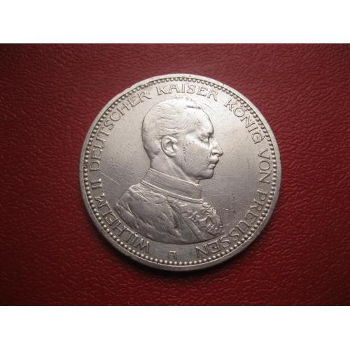 Пруссия.5 марок 1913 А.25 лет правления. Серебро.. Оригинал. Серебро.