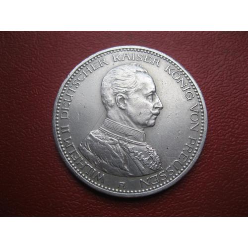 Пруссия.5 марок 1913 А.25 лет правления. Серебро.. Оригинал. Сохран!
