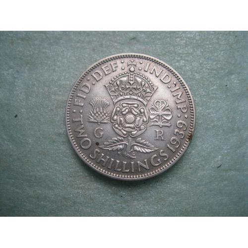 Великобритания 2 шиллинга (флорин) 1939 г. Георг VI. Серебро 500 .Оригинал. Отличный сохран !.
