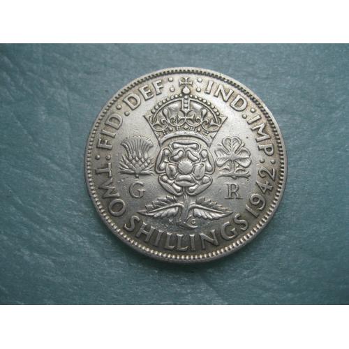 Великобритания 2 шиллинга (флорин) 1942 г. Георг VI. Серебро 500 .Оригинал. Состояние!(2)      