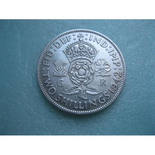 Великобритания 2 шиллинга (флорин) 1942 г. Георг VI. Серебро 500 .Оригинал. Состояние!     