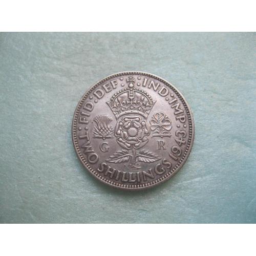 Великобритания 2 шиллинга (флорин) 1943 г. Георг VI. Серебро 500 .Оригинал.Отличный сохран !.(3)