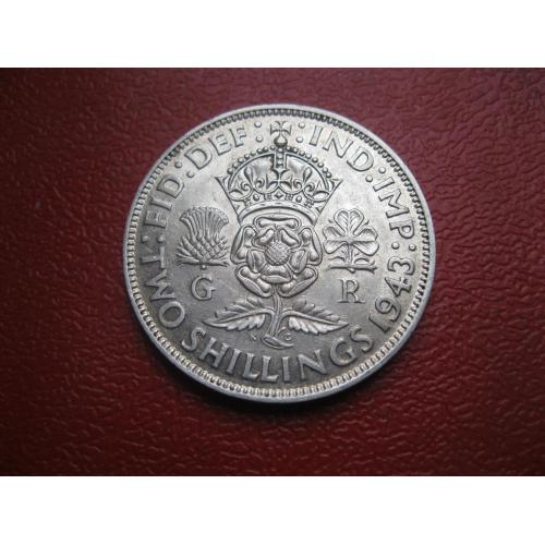 Великобритания 2 шиллинга (флорин) 1943 г. Георг VI. Серебро 500 .Оригинал. Сохран.! аUNC