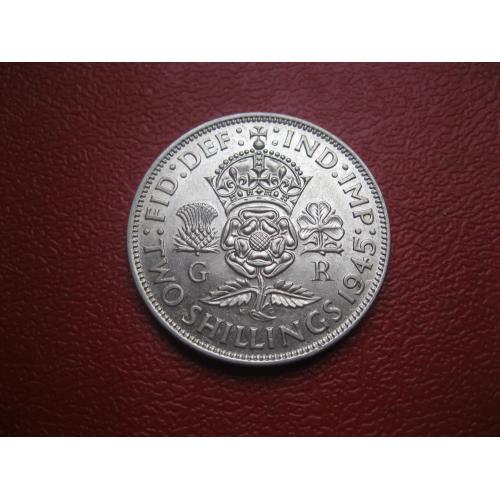 Великобритания 2 шиллинга (флорин) 1945 г. Георг VI. Серебро 500 .Оригинал.Сохран. UNC.(1)