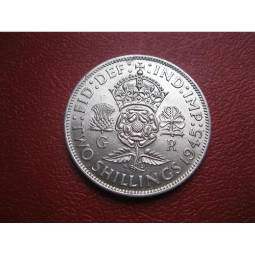 Великобритания 2 шиллинга (флорин) 1945 г. Георг VI. Серебро 500 .Оригинал. Сохран.! UNC