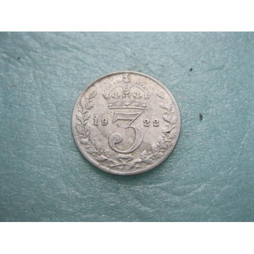 Великобритания. 3 пенса 1922 г. Георг V. Серебро 0.500 .Оригинал. Сохран.(3)