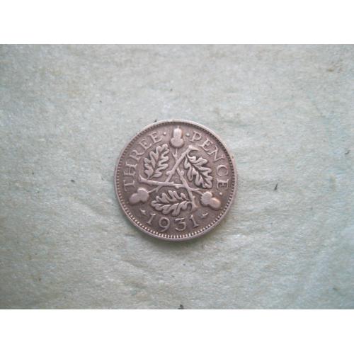 Великобритания. 3 пенса 1931 г. Георг V. Серебро 500 .Оригинал..(4)