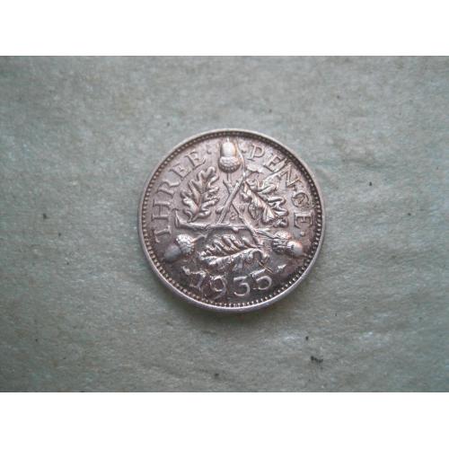 Великобритания. 3 пенса 1935 г. Георг V. Серебро 500 .Оригинал. (3).
