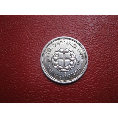 Великобритания. 3 пенса 1937 г. Георг VI. Серебро 500 .Оригинал.аUNC,