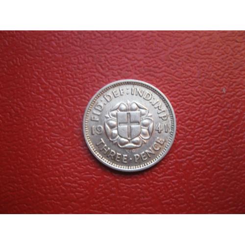 Великобритания. 3 пенса 1941 г. Георг VI. Серебро 500 .Оригинал.XF-UNC, (2)
