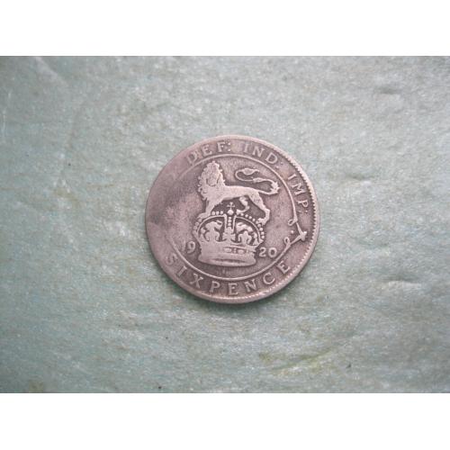 Великобритания. 6 пенсов 1920 г. Георг V. Серебро 0.9250 .Оригинал. Нечастая!