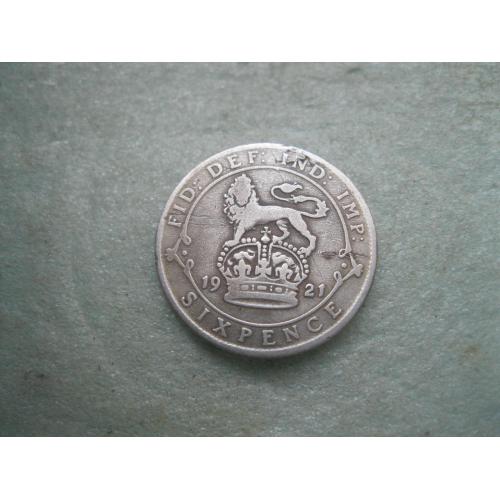 Великобритания. 6 пенсов 1921 г. Георг V. Серебро 500 .Оригинал. Сохран.