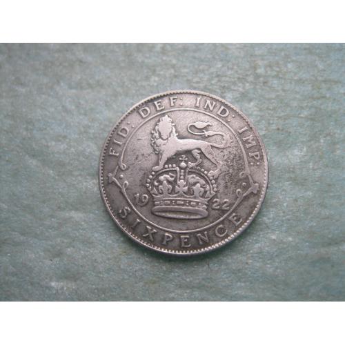 Великобритания. 6 пенсов 1922 г. Георг V. Серебро 500 .Оригинал.Хороший сохран ! (2)