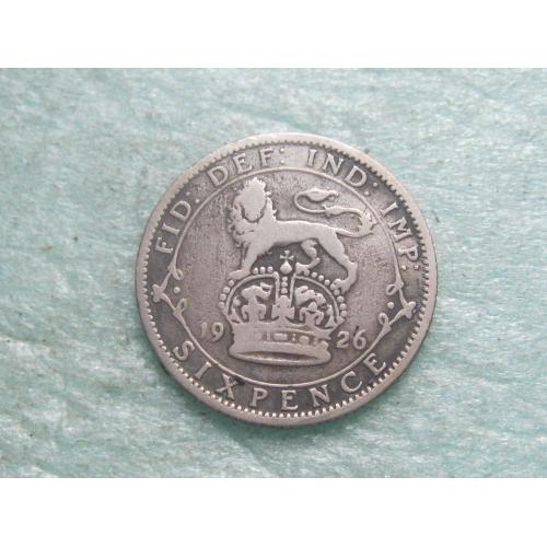 Великобритания. 6 пенсов 1926 г. Георг V. Серебро 500 .Оригинал.