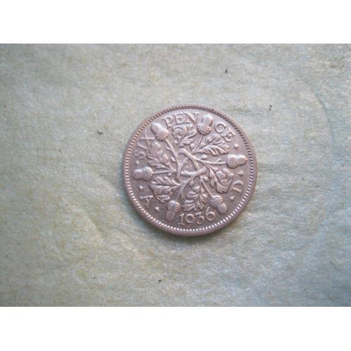 Великобритания. 6 пенсов 1936 г. Серебро. Оригинал.Xороший сохран..(2)