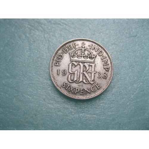 Великобритания. 6 пенсов 1938 г.Серебро ..Оригинал. Состояние.