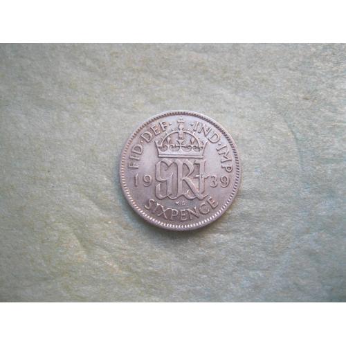 Великобритания. 6 пенсов 1939 г.Серебро ..Оригинал. Состояние.