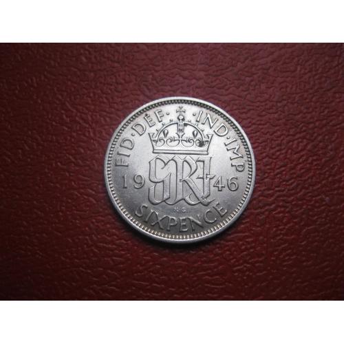 Великобритания. 6 пенсов 1946 г.Серебро ..Оригинал. Состояние.аUNC