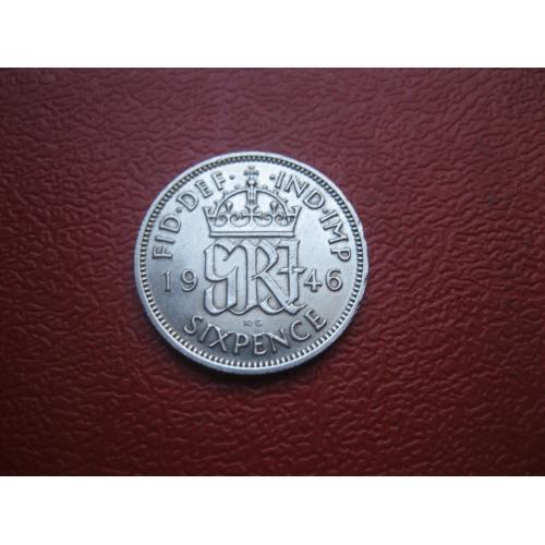 Великобритания. 6 пенсов 1946 г.Серебро ..Оригинал. Состояние ! аUNC,