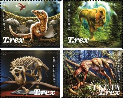 США 2019  Тиранозавры,  4 марки со стереоизображением