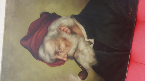 Картина немецкого мастера "Старик с трубкой"
