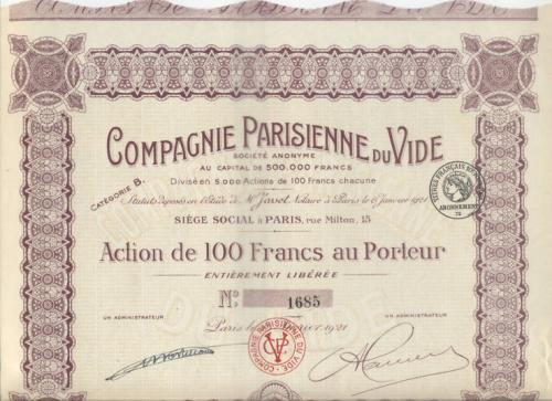 Акция CPV Франция 1921+20 куп UNC 