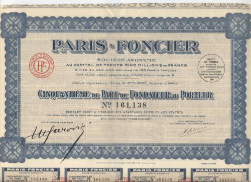 Акция Paris-Foncier.1927+28 куп UNC 