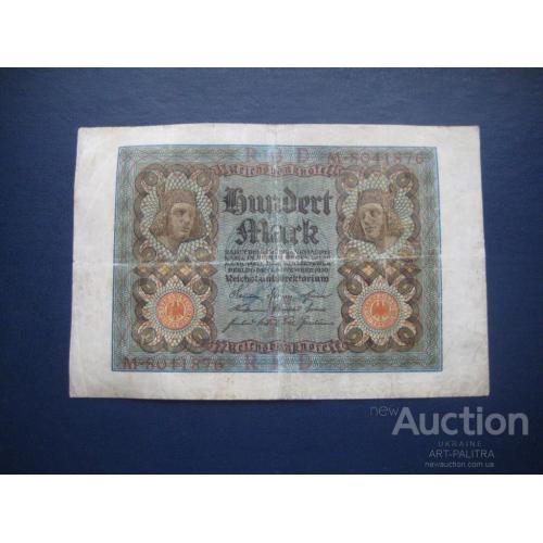 Бона 100 марок (М 8041876) Германия Веймерская Республика 1920 Размер:10,7х16см. Оригинал