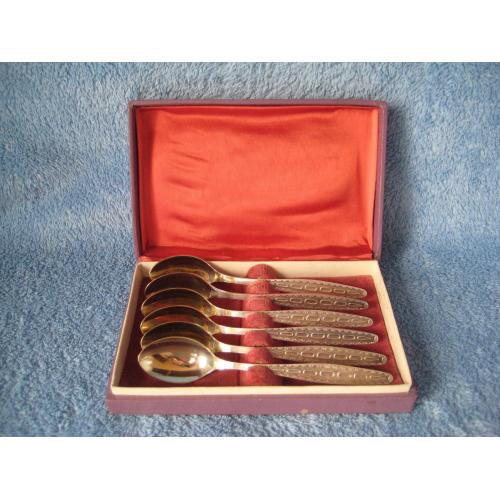 Чайные ложки 6шт. Кольчугино Глухарь МНЦ Посеребрение Позолота 1970-1980 СССР Длина-14см. Оригинал