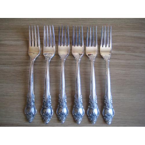 Десертні вилки 6шт. Троянда Київ МНЦ Мельхіор Роза Киев 1970-1980рр. Довжина на-17,3см. Оригінал