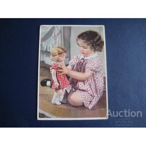 Детская открытка Германия ГДР 1950гг. Девочка Кукла Игрушки Оригинал
