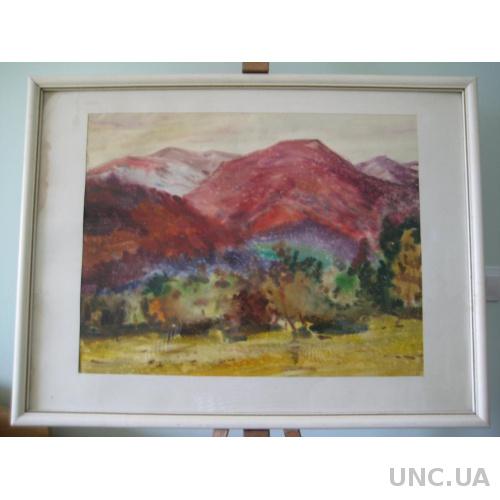 Картина Пейзаж Худ.Н.Нечвоглод Червоні гори 1988 год Бумага/акварель 47,5х61см. Оригинал