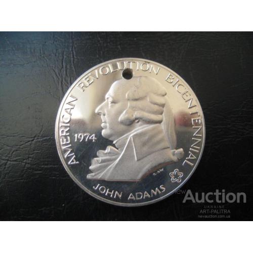 Медаль Джон Адамс Jhon Adams 200 лет Американской революции 1974 Серебро 925 d-38мм Оригинал