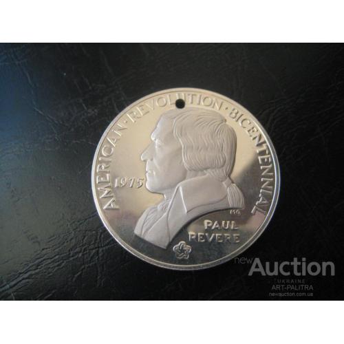 Медаль Пол Ривер Ревер Paul Revere 200 лет Американской революции 1975 Серебро 925 d-38мм Оригинал