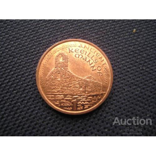 Монета 1 penny пенни 2002 год Остров Мэн Британские территории Елизавета II Оригинал
