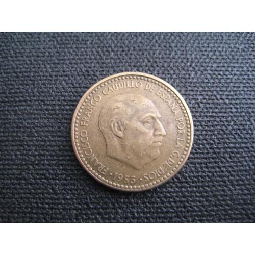  Монета 1 песета 1953 (1962) Іспанія Испания Франсиско Франко Бронза d-21мм. Оригінал