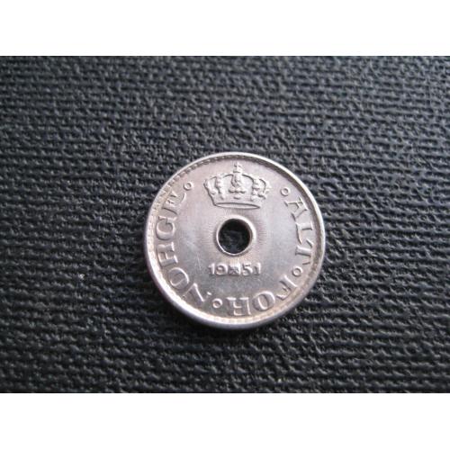 Монета 10 ере эре 1951 Норвегія Норвегия Король Хокон VII d-15мм. Нікель Оригінал