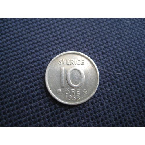 Монета 10 ере оре эре 1953 Швеція Швеция срібло-400 король-Густав VI Адольф d-15мм. Оригінал