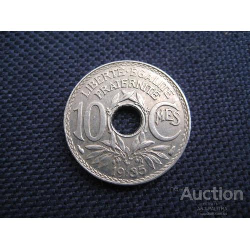 Монета 10 сантимов 1935 Франция Третья Республика Медный никель d-21мм. Оригинал