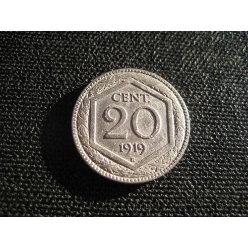 Монета 20 чентезимо Італія Италия 1919 d-21,5мм. Король Віктор-Еммануїл III Нікель Оригінал