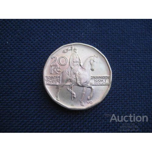 Монета 20 крон Чехия 1997 Всадник Лошадь Лев d-26мм. Сталь с медным покрытием Оригинал
