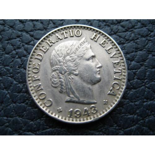 Монета 20 раппен Rappen 1943 B Швейцария HELVETIC Никель d-21мм. Оригинал