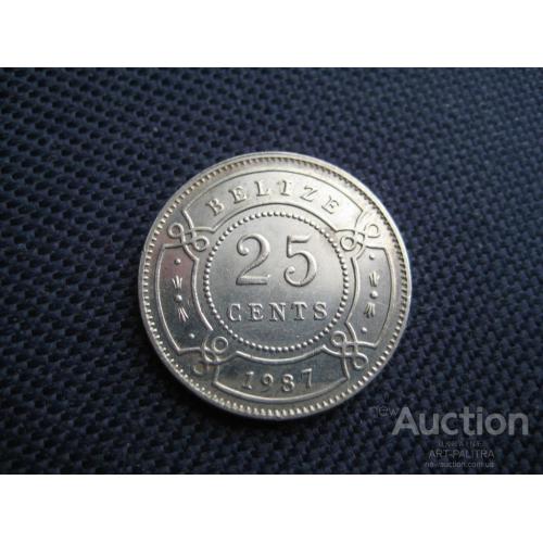 Монета 25 центов 1987 Белиз Елизавета II d-23,6мм. Медный никель Оригинал