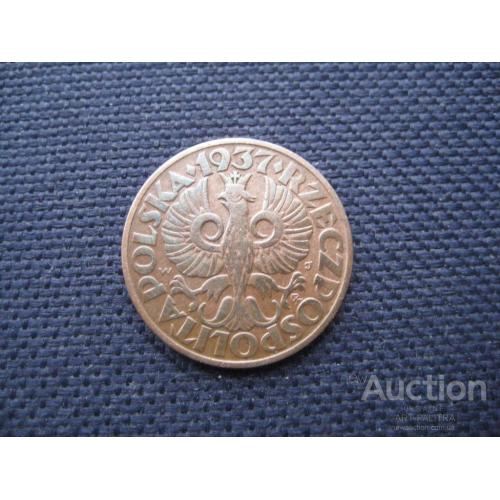 Монета 5 П'ять Пять грошей Польща Польша 1937 Вторая Республика d-20мм. Бронза Оригинал