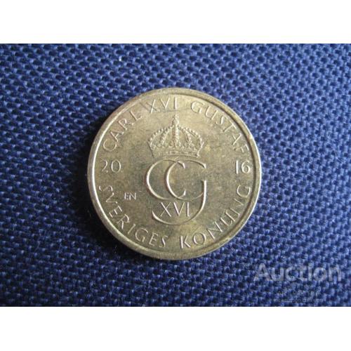 Монета 5 крон 2016 год Король Карл XVI Густав Швеция d-24мм. Латунь Оригинал