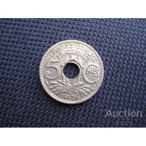 Монета 5 сантимов 1936 Франция Третья Республика Медный никель d-17мм. Оригинал