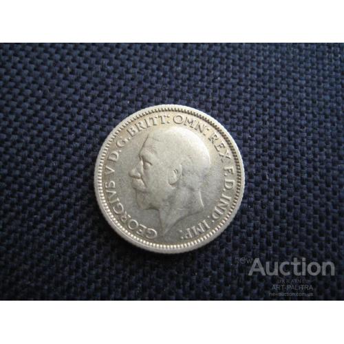 Монета 6 пенсов 1928 Британская империя Великобритания Король Георг V d-19мм. Серебро Оригинал