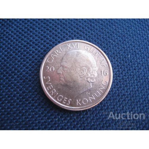 Монета Две 2 кроны 2016 Швеция Король Карл ХVI Густав d-22,5мм Сталь с медным покрытием Оригинал